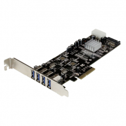 商品画像:SuperSpeed USB 3.0 4ポート増設PCI Express/ PCIe x4 インターフェースカード 2個の専用5Gbpsチャネル UASP対応 SATA(15ピン) / ペリフェラル(4ピン) 電源端子付き PEXUSB3S42V