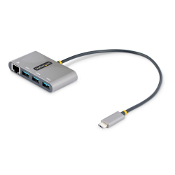 商品画像:USB 3.0ハブ/Type-C接続/有線LANアダプター内蔵/USB 3.2 Gen1 5Gbps/3x USB-A/バスパワー/30cmホストケーブル/USB-C-USB-A ハブ/USB-Cスプリッター HB30C3A1GEA2