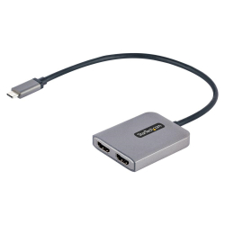 商品画像:USB-C-2x HDMI 変換アダプター/4K60Hz/デュアルモニター/HDR/USB4/TB4/TB3 対応/30cm一体型ケーブル/Windowsのみ/MSTハブ/Type-C ディスプレイアダプター/マルチモニター 分配器 MST14CD122HD