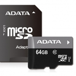 商品画像:ADATA microSDカード64G UHS-I CLASS10 SD変換アダプター付 AUSDX64GUICL10-RA1
