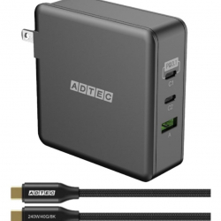 商品画像:PD充電器 最大140W<USB-C x2、USB-A x1><PPS対応/Power Delivery 3.1対応/GaN対応>ブラック + Type-C 240W ケーブル セット APD-V140AC2-WC24-BK