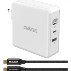 商品画像:PD充電器 最大140W<USB-C x2、USB-A x1><PPS対応/Power Delivery 3.1対応/GaN対応>ホワイト + Type-C 240W ケーブル セット APD-V140AC2-WC24-WH