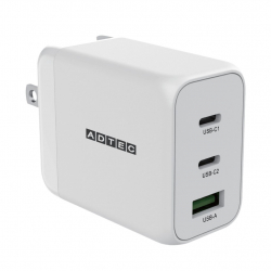 商品画像:Power Delivery対応 GaN AC充電器/65W/USB Type-A 1ポート Type-C 2ポート/ホワイト APD-V065AC2-WH