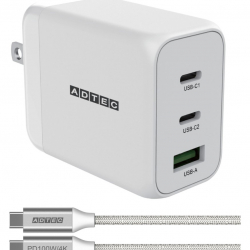 商品画像:Power Delivery対応 GaN AC充電器/65W/USB Type-A 1ポート Type-C 2ポート/ホワイト & Type-C to Cケーブルセット APD-V065AC2-WC-WH