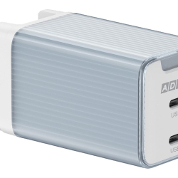 商品画像:PD対応 AC充電器/GaN/65W/USB Type-C 2ポート/ブルー APD-V065C2-BL