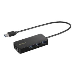 商品画像:Giga対応 USB-A LANアダプターハブ付 ブラック LUD-U3-AGHBK