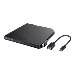 商品画像:USB3.2(Gen1)対応 ポータブルDVD 書込ソフト添付 ブラック DVSM-PTCV8U3-BKB