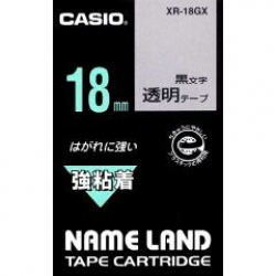 商品画像:ネームランドテープ(18mm/透明に黒字/強粘着テープ/5.5m) XR-18GX