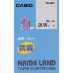商品画像:ネームランドテープ(9mm/透明に黒字/抗菌テープ/5.5m) XR-9BX