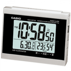 商品画像:<カシオクロック>wave ceptor電波置時計(デジタル表示/温度湿度計付き/ダブルアラーム/シルバー) DQD-710J-8JF