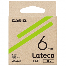 商品画像:Lateco用テープ 6mm 黄緑/黒文字 XB-6YG