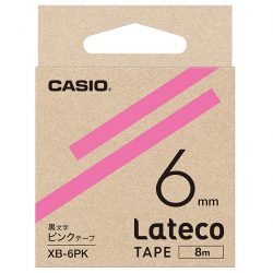 商品画像:Lateco用テープ 6mm ピンク/黒文字 XB-6PK