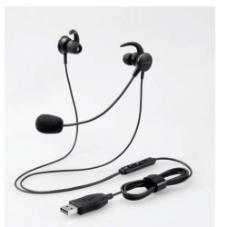 商品画像:マイクアーム付インナーイヤー型ヘッドセット/両耳/USB/ブラック HS-EP15UBK