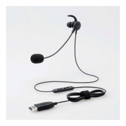 商品画像:マイクアーム付インナーイヤー型ヘッドセット/片耳/USB/ブラック HS-EP16UBK