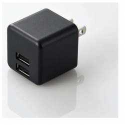 商品画像:AC充電器/スマホ・タブレット用/2.4A出力/USB-Aメス2ポート/おまかせ充電搭載/キューブ型/ブラック MPA-ACU11BK