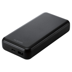 商品画像:モバイルバッテリー/20000mAh/USB Power Delivery準拠/20W/USB-A出力1ポート/USB-C入出力1ポート/ブラック DE-C34-20000BK