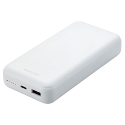 商品画像:モバイルバッテリー/20000mAh/USB Power Delivery準拠/20W/USB-A出力1ポート/USB-C入出力1ポート/ホワイト DE-C34-20000WH