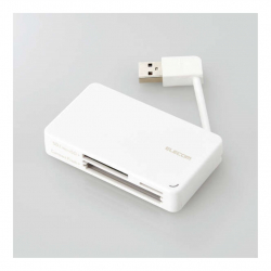商品画像:メモリリーダライタ/ケーブル収納タイプ/USB2.0対応/ケーブル6cm/SD+microSD+CF対応/ホワイト MR-K304WH