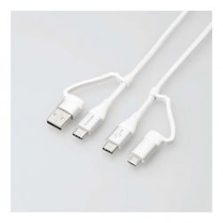 商品画像:4in1 USBケーブル/USB-A+USB-C/Micro-B+USB-C/USB Power Delivery対応/1.0m/ホワイト MPA-AMBCC10WH