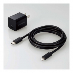 商品画像:LightningAC充電器/USB Power Delivery対応/20W/USB-C1ポート/USB-C-Lightningケーブル付属/スイングプラグ/1.5m/ブラック MPA-ACLP04BK