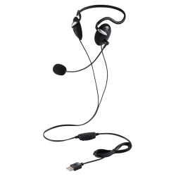 商品画像:有線ヘッドセット/両耳ネックバンド/USB-A/1.8m/ブラック HS-NB03SUBK