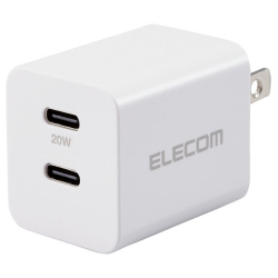 商品画像:AC充電器/USB充電器/USB Power Delivery準拠/20W/USB-C2ポート/スイングプラグ/ホワイト MPA-ACCP35WH