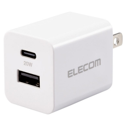 商品画像:AC充電器/USB充電器/USB Power Delivery準拠/20W/USB-C1ポート/USB-A1ポート/スイングプラグ/ホワイト MPA-ACCP36WH