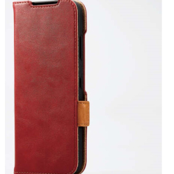 商品画像:かんたんスマホ3/レザーケース/手帳型/ステッチ/耐衝撃/磁石付き/レッド PM-K222PLFYRD