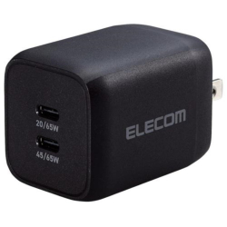 商品画像:ノートPC用ACアダプター/USB充電器/USB Power Delivery対応/PPS対応/Quick Charge 3.0対応/65W/USB-C2ポート/スイングプラグ/ブラック ACDC-PD4365BK