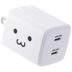 商品画像:AC充電器/スマホ・タブレット用/USB PD/40W/USB-Cx2/スイングプラグ/しろちゃん MPA-AC10640WF