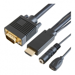商品画像:HDMI=>VGAケーブル1m(φ3.5・microBポート搭載)ブラック GP-HDV15K-10