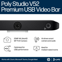 商品画像:Poly Studio V52 プレミアム USBビデオバー クリアな音声とリッチな映像 10席以下の中規模会議室向け A09D4AA#ABJ