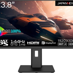 商品画像:23.8インチ ワイドゲーミングモニター(1920x1080/IPS/144Hz/DPx2/HDMIx2/チルト/高さ調整/スイベル/ピボット/非光沢) JN-238GI144FHDR-HSP