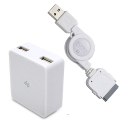 商品画像:迷わず挿せる THE FLIPPER iPod/iPad/iPhone対応USB転送・充電ケーブル+2ポート充電器セット 白 UFS-ADK-W3-WH