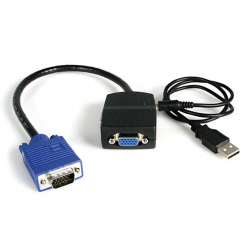商品画像:2ポートVGAディスプレイ分配器 2x VGA/アナログRGB スプリッタ/Splitter USBバスパワー供給 1x VGA (D-Sub15ピン) オス-2x VGA (D-Sub15ピン) メス 2048x1536 ST122LE