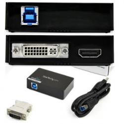 商品画像:USB 3.0-HDMI&DVIマルチディスプレイ変換アダプタ 外付けディスプレイ増設アダプタ USB3.0 A(オス)-DVI-I 29ピン(メス)&HDMI(メス) 2048x1152 USB32HDDVII