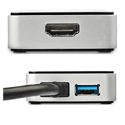 商品画像:マルチポートアダプター/USB 3.0接続/シングルモニター/1080p HDMI/1x USB-A/16cm ケーブル一体型/Windows/ブラック & シルバー/USB 3.0 ドッキングステーション/多機能 ハブ USB32HDEH