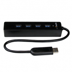 商品画像:4ポート SuperSpeed USB3.0ハブ ポータブルミニUSB Hub 1x USB 3.0 A (オス)-4x USB 3.0 A (メス) 接続ケーブル内蔵 ブラック ST4300PBU3
