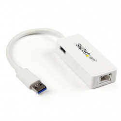商品画像:USB 3.0-ギガビットイーサネット有線式LANアダプタ(USBポート x1付き) ホワイト 10/100/1000Mbps NICネットワークアダプタ USB 3.0 (オス)-RJ45 (メス) USB31000SPTW