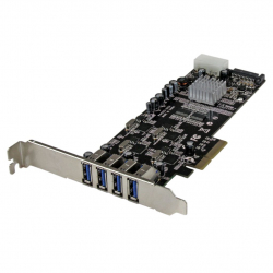 商品画像:SuperSpeed USB 3.0 4ポート増設PCI Express/ PCIe x4 インターフェースカード 4個の専用5Gbpsチャネル UASP対応 SATA(15ピン) / ペリフェラル(4ピン) 電源端子付き PEXUSB3S44V