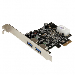 商品画像:SuperSpeed USB 3.0 2ポート増設PCI Expressインターフェースカード UASP対応 2x USB 3.0 5Gbps 拡張用PCIe x1 接続ボード ペリフェラル電源端子(4ピン)付き PEXUSB3S25