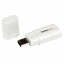 商品画像:USBオーディオ変換アダプタ USB 2.0 外付けサウンドカード 1x USB A (オス)ー2x 3.5mmミニジャック (メス) ホワイト ICUSBAUDIO