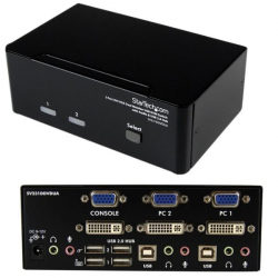 2ポート デュアルディスプレイ(DVI & VGA)対応USB接続KVMスイッチ/PCパソコンCPU切替器(3.5mm ミニジャック
