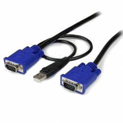 商品画像:1.8m パソコン自動切替器専用ウルトラスリムKVMケーブル 2 in 1 USB/VGA KVMケーブル(ブラック) USB A/D-Sub 15ピンーD-Sub 15ピン SVECONUS6
