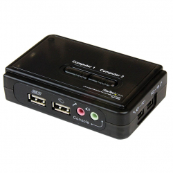 商品画像:2ポートUSB接続KVMスイッチ(オーディオ対応/ケーブル付属) 2台用PCパソコン/CPU切替器(ブラック) 解像度2048x1536 SV211KUSB
