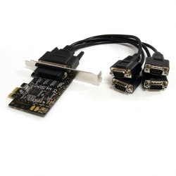 商品画像:シリアル4ポート増設PCI Expressインターフェースカード (ブレークアウトケーブル付) 4x RS232Cシリアルポート(DB9 オス)拡張用PCIe接続ボード PEX4S553B