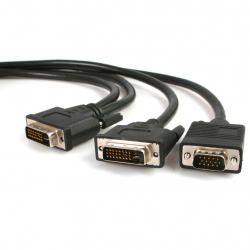 商品画像:1.8m DVI-I (オス)-DVI-D (オス)+VGA (オス) スプリット2分岐ケーブル DVI-I (29ピン)-DVI-D (25ピン)+D-Sub/ HD15ピン 分配スプリッタケーブル ブラック DVIVGAYMM6