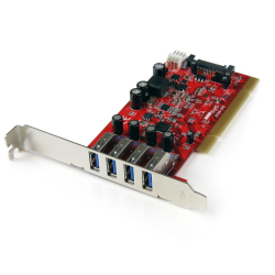 商品画像:SuperSpeed USB 3.0 4ポート増設PCIカード SATA電源コネクタ搭載 最大900mAまでUSBバスパワー供給可能 PCIUSB3S4