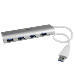 商品画像:4ポート ポータブル USB3.0ハブ (ケーブル内蔵) 1x USB A (オス) - 4x USB 3.0 A (メス) シルバー&ホワイト ST43004UA