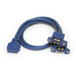 商品画像:USBケーブル/パネルマウント型/USB 3.0(5Gbps)/2ポートType-A 増設/マザーボードピンヘッダー接続/SuperSpeed USB 3.2 Gen1 規格準拠/固定用ネジ付/ブルー/デュアル USB タイプA-IDC 20ピン/メス-メス USB3SPNLAFHD